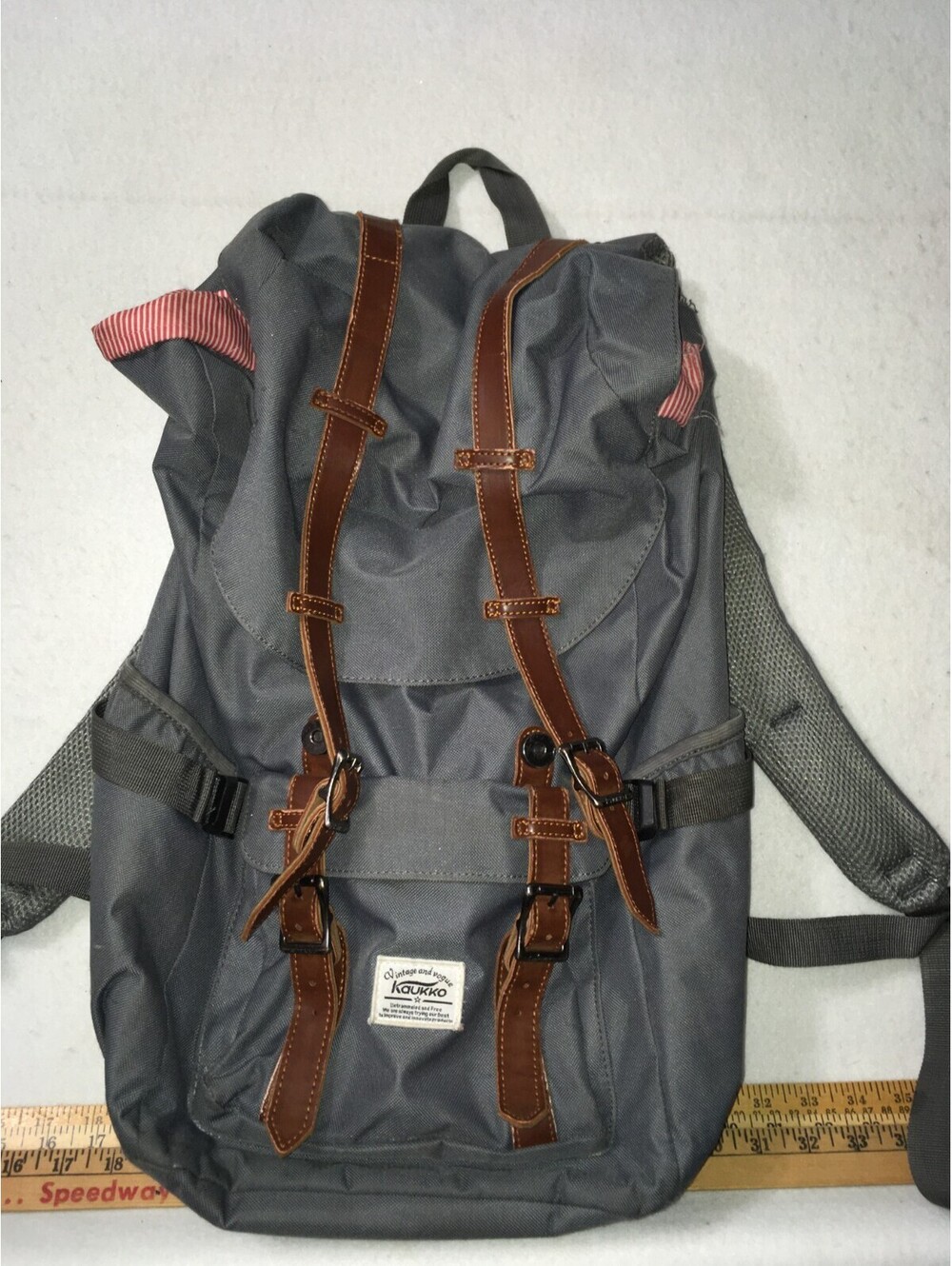Kaukko Back Pack Vintage And Vogue Red Striped Lining Very Nice Large Size
